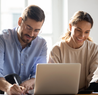 Couple comparing loan products